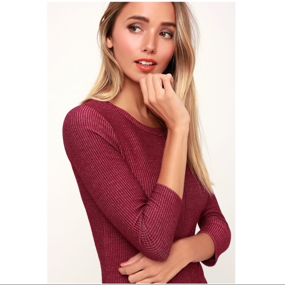 Lulus Keen Washed Burgundy Ribbed Midi Dress - Picture 2 of 4